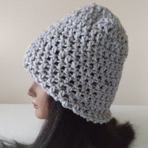 SALE! Serenity and Luxe | Gray Tweed Crochet Slouch Rasta Boho Beanie | SMALL